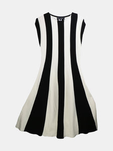 Oscar De La Renta Women's Black / White Sleeveless Striped Wool Dress - L