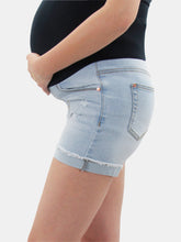 Load image into Gallery viewer, Light Wash Rolled Fray Denim Maternity Short