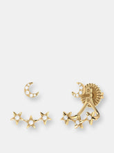 Load image into Gallery viewer, Star Trio Crescent Diamond Stud Earrings In 14K Yellow Gold Vermeil On Sterling Silver