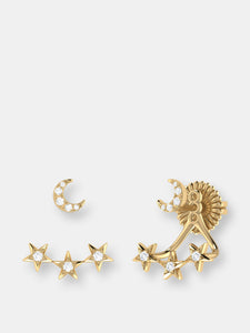 Star Trio Crescent Diamond Stud Earrings In 14K Yellow Gold Vermeil On Sterling Silver