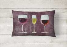 Load image into Gallery viewer, 12 in x 16 in  Outdoor Throw Pillow Three Glasses of Wine Purple Canvas Fabric Decorative Pillow
