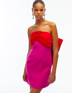 Sasha Draped Bow Mini Dress - Magenta/Bright Red