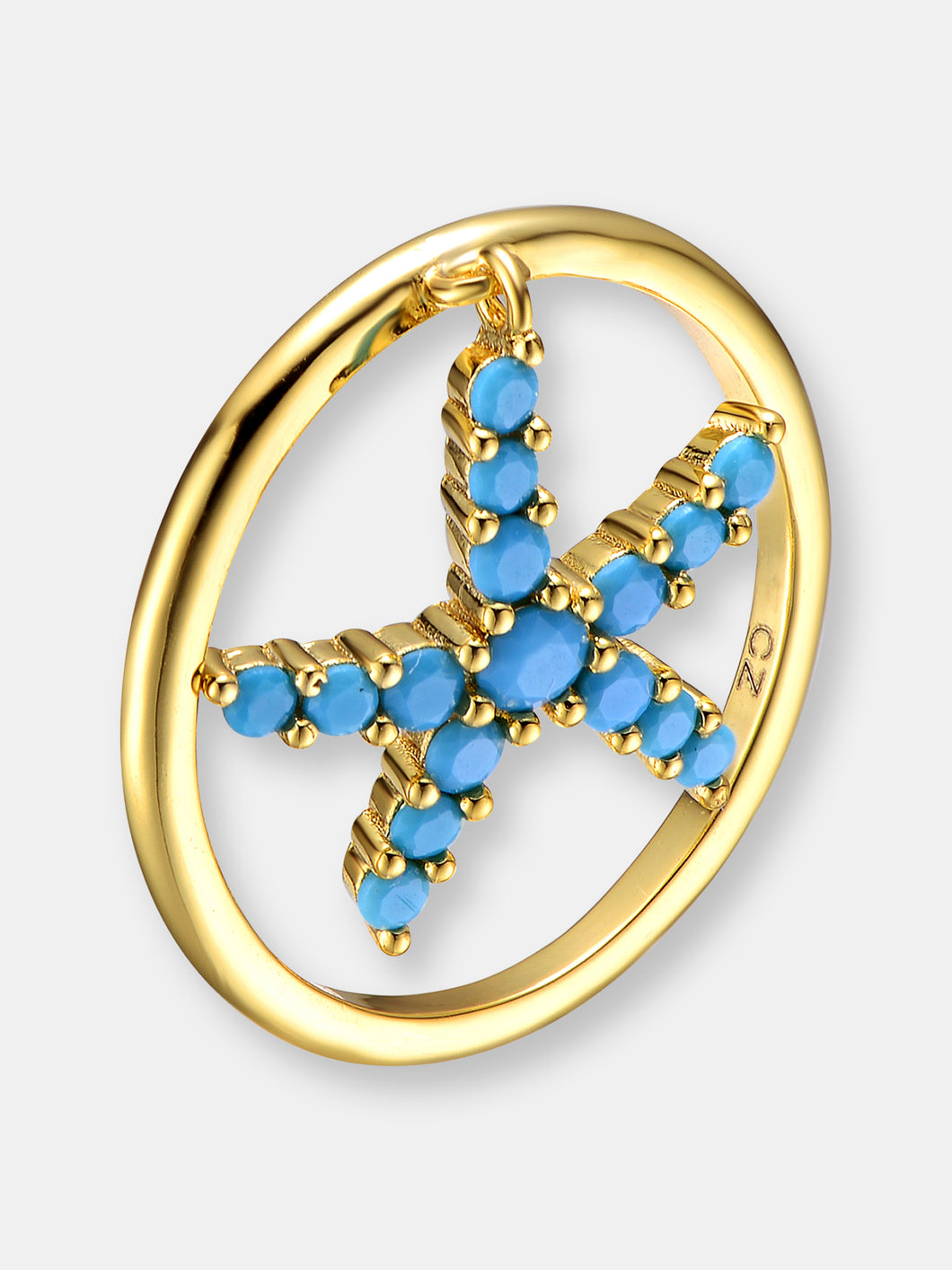 14k Gold Plated And Blue Topaz Cubic Zirconia ModernRing