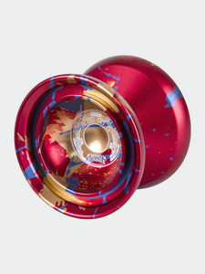 Windrunner Yo-Yo [Red with Blue and Gold Splash] - Unresponsive Pro Level Aluminum Yo-Yo with Double Rim, Concave Bearing, SG Sticker Response