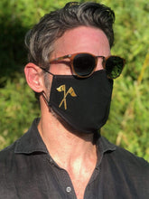 Load image into Gallery viewer, Black w/ Gold Flags Adult Mask w/ Nose Wire
