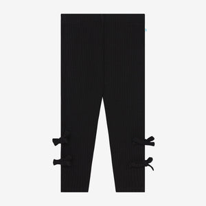 Solid Ribbed Black - Legging With Bows