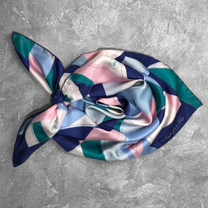 Abstract Graphic Silk Scarf in Blue