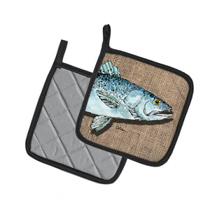 Fish Speckled Trout  on Faux Burlap Pair of Pot Holders
