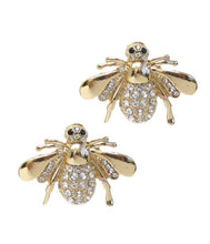 Load image into Gallery viewer, Gold Bee Earrings With Crystals