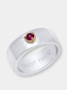 "Liquid Metal" Sterling Silver Wide Hammered Band with Natural Rose Cut Diamond, Gemstone, Or Pearl