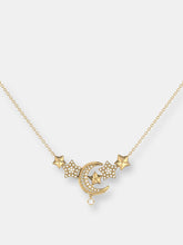 Load image into Gallery viewer, Star Cluster Moon Crescent Diamond Necklace In 14K Yellow Gold Vermeil On Sterling Silver