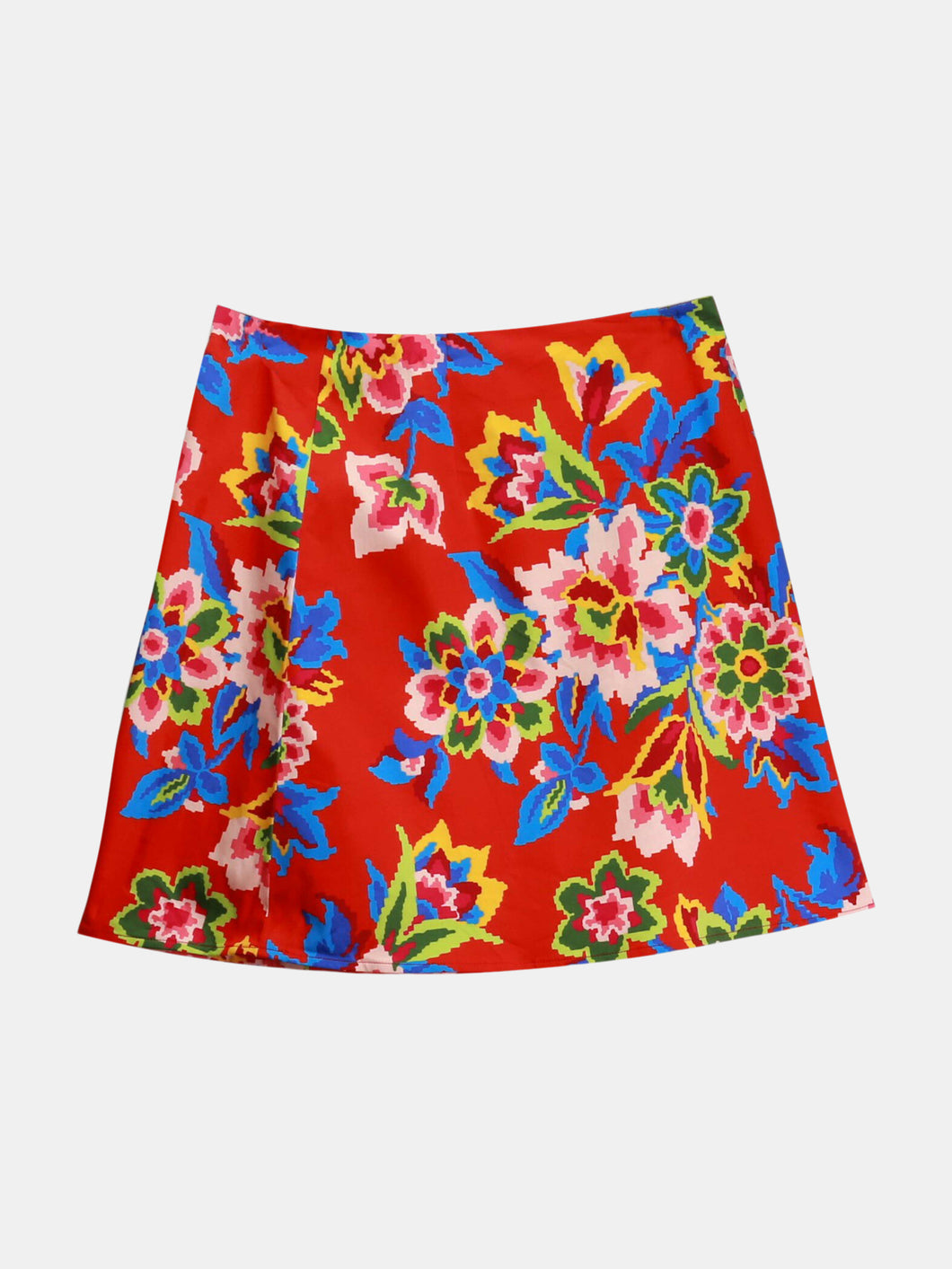 Women's Chili Red Multi Digital flowers Mini Skirt