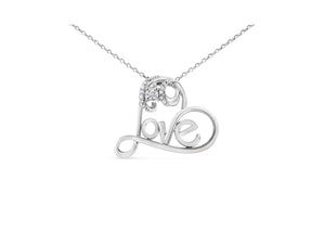 .925 Sterling Silver 1/10 Cttw Round Brilliant-Cut Diamond Accented Open Heart with Love 18" Pendant Necklace