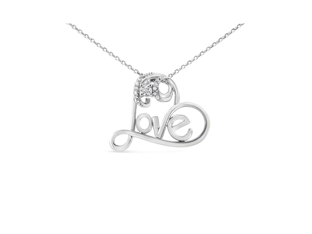 .925 Sterling Silver 1/10 Cttw Round Brilliant-Cut Diamond Accented Open Heart with Love 18