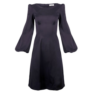 Daphne Midi Dress With Bust Seam Detail And Blouson Sleeves / Black Cotton