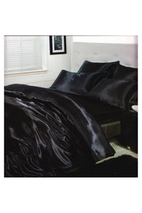 Charisma Satin Bedding Set (Duvet Cover, Fitted Sheet & Pillowcases) (Black) (Queen Size Bed) (UK - King Size Bed)