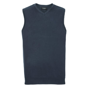 Russell Collection Mens V-Neck Sleevless Knitted Pullover Top / Jumper (French Navy)