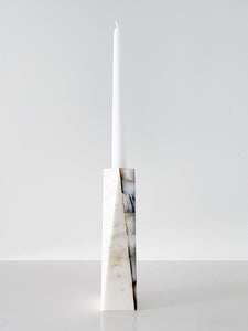 White Marble Grey Mother Of Pearl Candle Holders