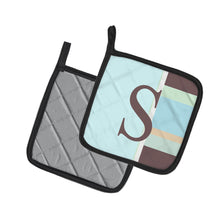 Load image into Gallery viewer, Letter S Initial Monogram - Blue Stripes Pair of Pot Holders