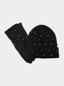 Ladies Hat and Glove Set - Black