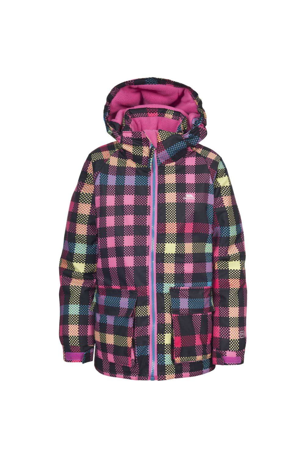 Trespass Childrens Girls Marnie Zip Up Waterproof Snow Jacket (Black Check)