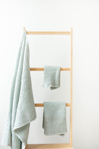 Linen waffle towel set in Sage Green
