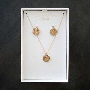 Wicker Disc Earring And Necklace Set In Dark Brown