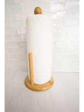 Load image into Gallery viewer, Easy Tear Bamboo Paper Towel Holder with Weighted Base, Natural