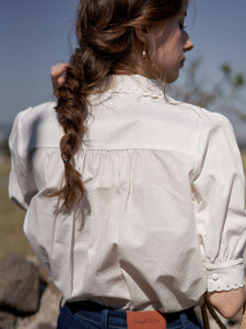 Agnes Edwardian Inspired White Floral Embroidered Blouse