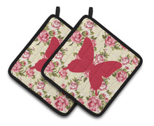 Load image into Gallery viewer, Butterfly Shabby Chic Yellow Roses  Pair of Pot Holders