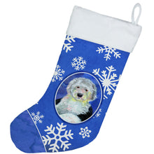 Load image into Gallery viewer, Old English Sheepdog Winter Snowflakes Holiday Christmas Stocking