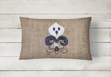 Load image into Gallery viewer, 12 in x 16 in  Outdoor Throw Pillow Halloween Ghost Bat and Spider Fleur de lis on Faux Burlap Canvas Fabric Decorative Pillow