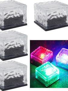 4 pks Solar Ice Cube Changing Color Groupe Walkway Pathway Home Garden Decor