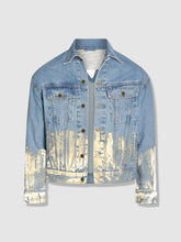 Load image into Gallery viewer, Shorter Light Wash Denim Jacket with Champagne Gold Foil