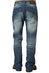 Men's Midrise Relaxed Bootcut Premium Denim Jeans Cool Blue Vintage Wash