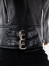 Load image into Gallery viewer, Lambskin Cropped Biker Jacket with Detachable Rhinestone Fringes