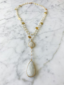 Double Diana Denmark Necklace in Moonstone with Moonstone Drop