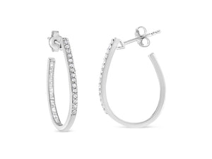 .925 Sterling Silver 1/2 Cttw Round And Baguette-Cut Diamond Inside-Outside Hoop Earrings