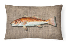 Load image into Gallery viewer, 12 in x 16 in  Outdoor Throw Pillow Fish Red Fish  on Faux Burlap Canvas Fabric Decorative Pillow