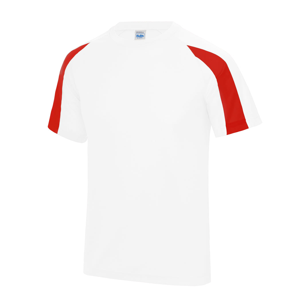 Just Cool Kids Big Boys Contrast Plain Sports T-Shirt (Arctic White/Fire Red)