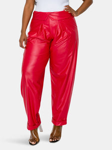 Collared Faux Leather Pants w/ Pockets