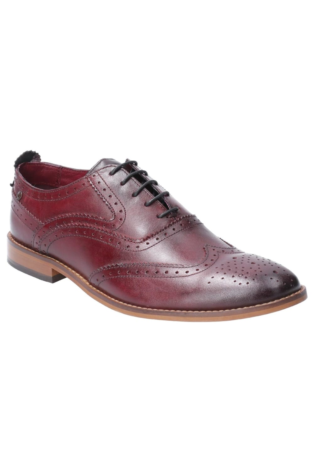 Mens Focus Washed Lace Up Oxford Leather Shoe - Bordeaux Red