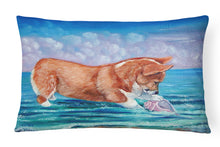 Load image into Gallery viewer, 12 in x 16 in  Outdoor Throw Pillow Corgi Sea Shell Find Canvas Fabric Decorative Pillow