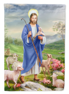 28 x 40 in. Polyester Jesus the Shepherd and his flock of sheep Flag Canvas House Size 2-Sided Heavyweight