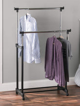 Load image into Gallery viewer, Sunbeam Chrome Plated Steel Double Garment Rack, Black