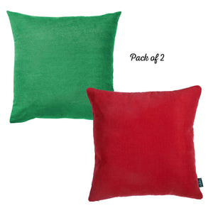 Decorative Christmas Colors Solid Throw Pillow Cover Set Of 2 Square 18" x 18" Green & Red For Couch, Bedding