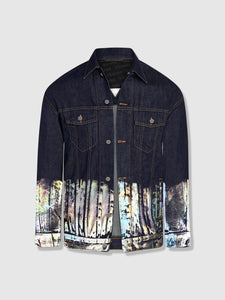 Longer Indigo Denim Jacket with Holographic Foil