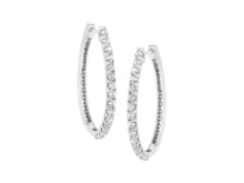 Load image into Gallery viewer, 14K White Gold 2.0 Cttw Round Brilliant Cut Diamond Oblong Hinged Leverback Hoop Earrings