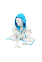 Load image into Gallery viewer, A&amp;R Towels Baby/Toddler Babiezz Hooded Bathrobe (White/Aqua Blue) (24/36 Months)
