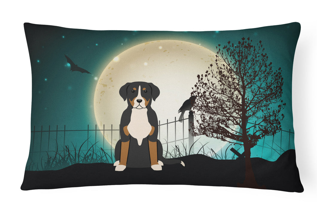 12 in x 16 in  Outdoor Throw Pillow Halloween Scary Greater Swiss Mountain Dog Canvas Fabric Decorative Pillow